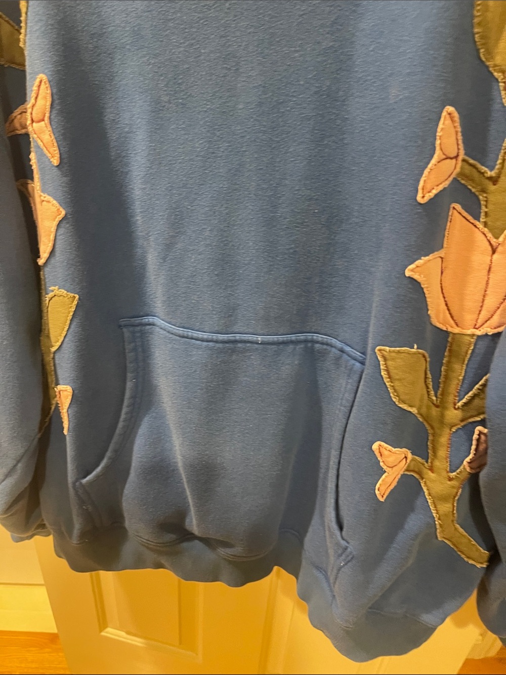 We The Free Blue Hoodie Sweater with Pink Floral Appliqués - Picture 3 of 5